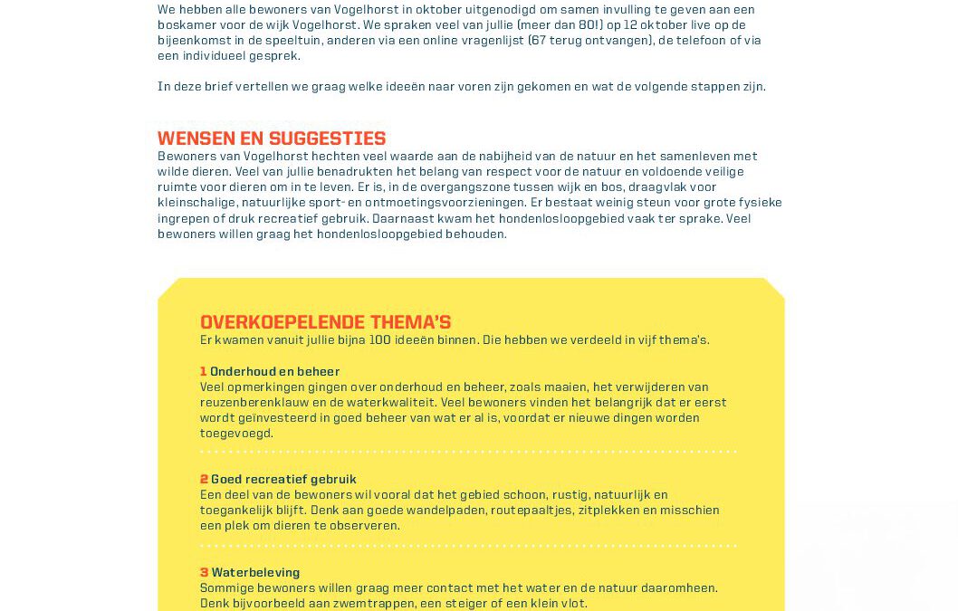 Brief terugkoppeling boskamer Vogelhorst